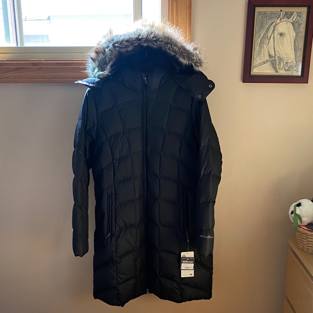 Eddie Bauer Black Puffer Jacket with Embroidered Logo